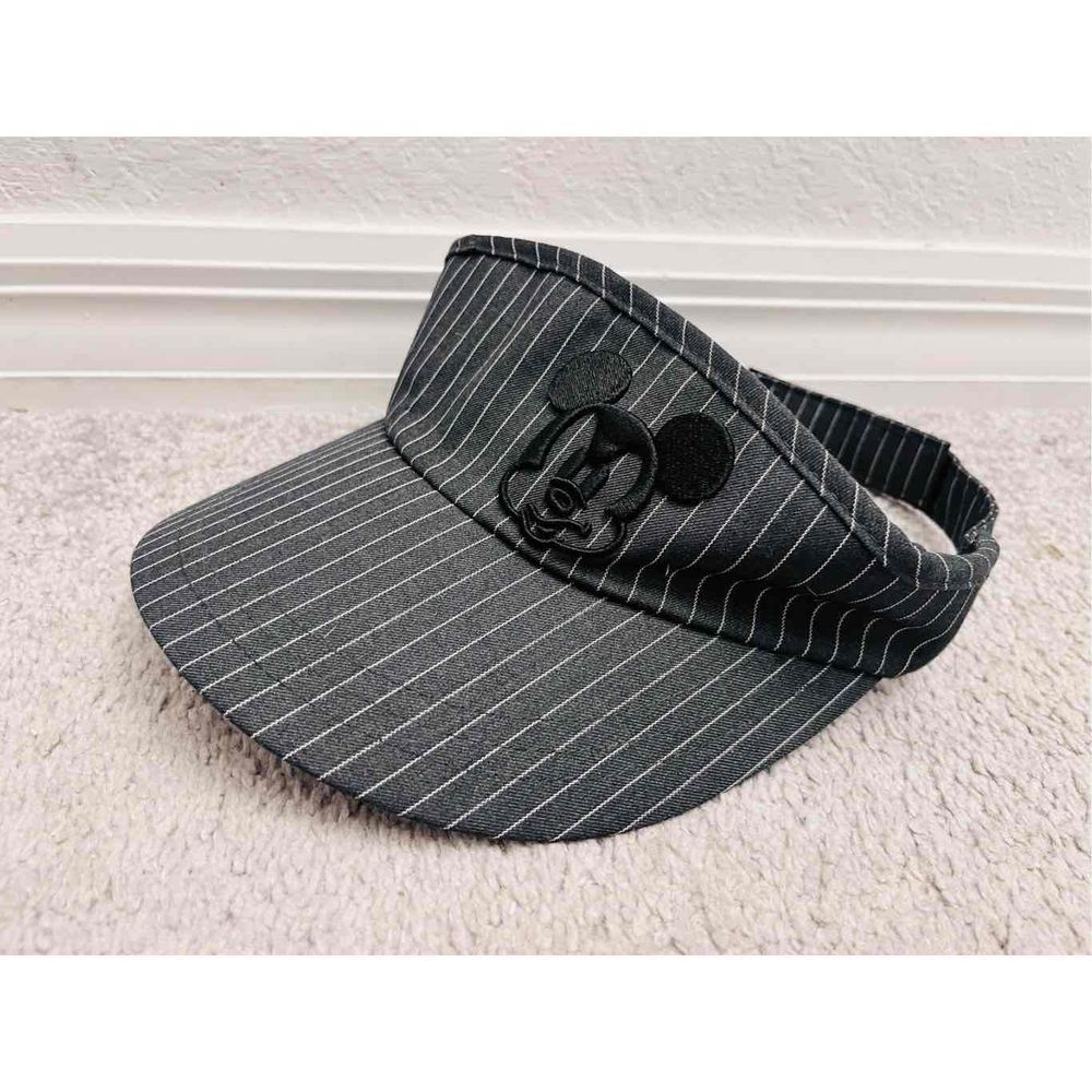 Disney Parks Angry Mickey Mouse Adult Sun Visor Hat Black White Pinstripe